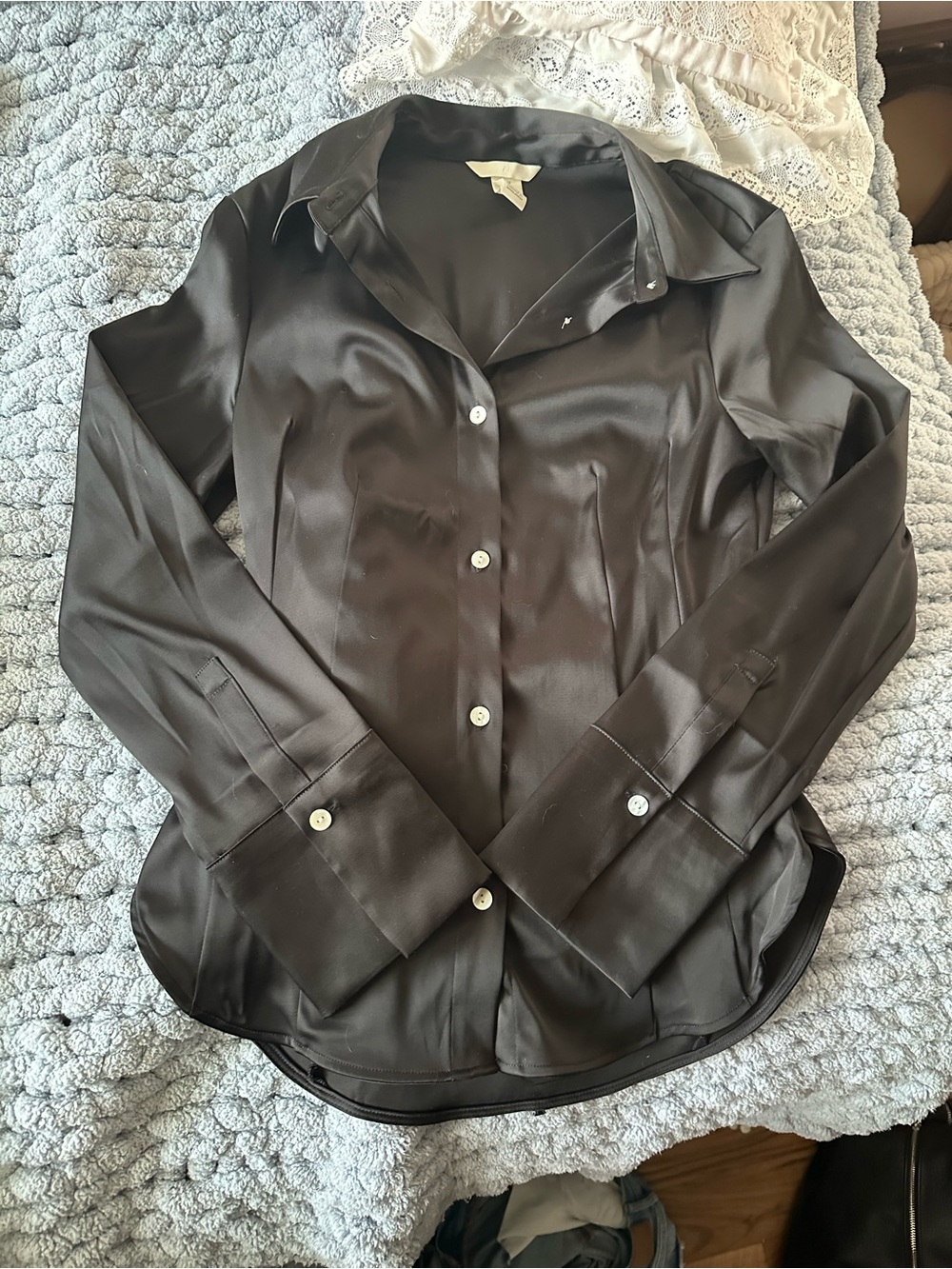 H&M Black Satin Shirt with Collared Neck